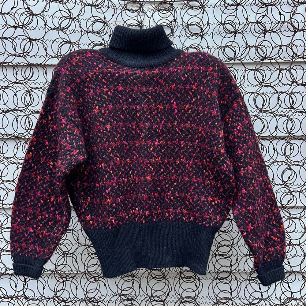 Vintage 90s Liz Claiborne Orange Fuchsia Black Knit Turtleneck Sweater MEDIUM